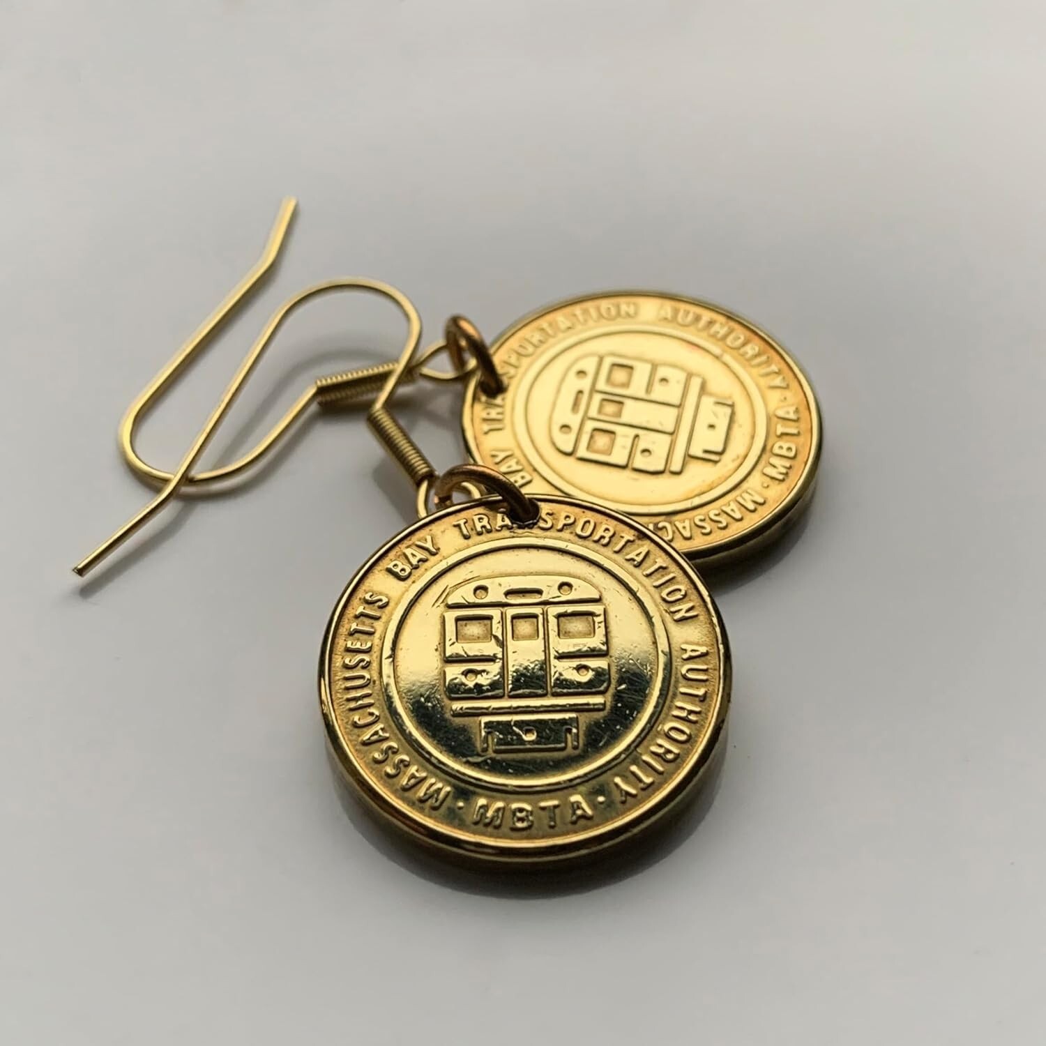 Boston MBTA Massachusetts Bay Transportation Authority token earrings e000537