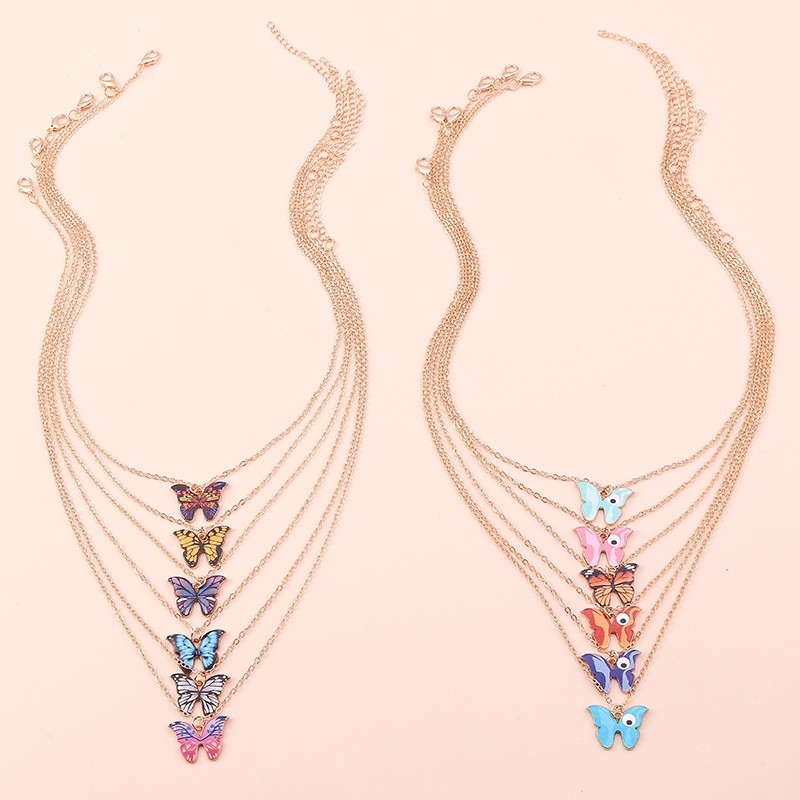 Women’s Jewelry Gift Colorful Butterfly Pendant Charm Necklace