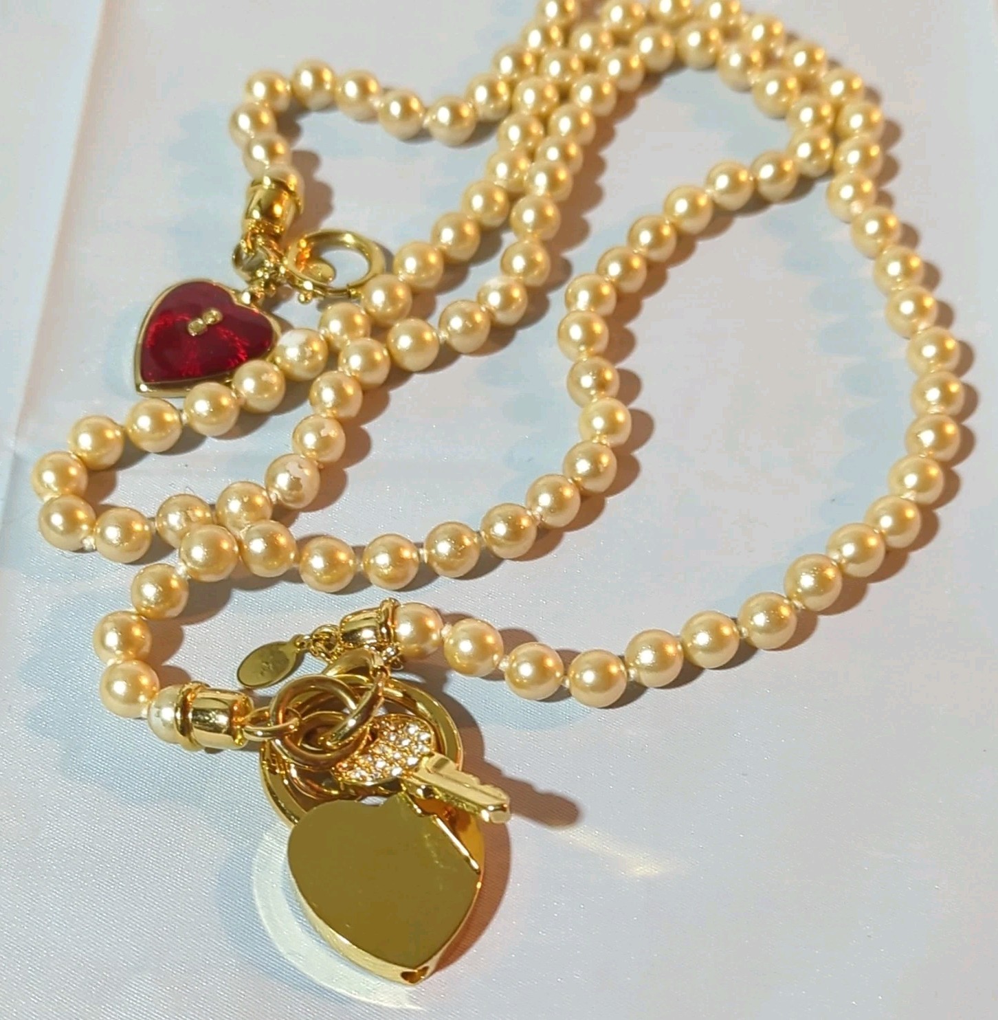 Joan Rivers Lock & Key Faux Pearl Beaded Necklace Heart Charm Crystal J33483