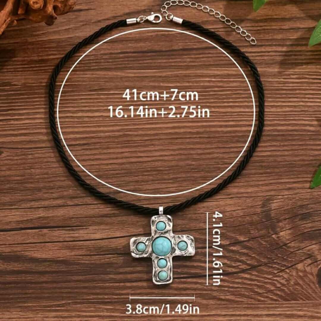 925 Sterling Silver Christian Jesus Cross Catholic Crucifix Turquoise Necklace
