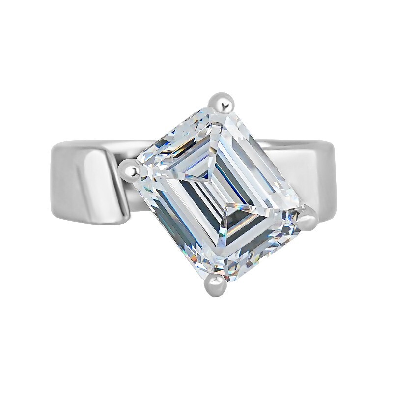 4ct Luxury Simple Emerald Cut Silver Ring, Lab Grown Diamond, Elegant, Chic