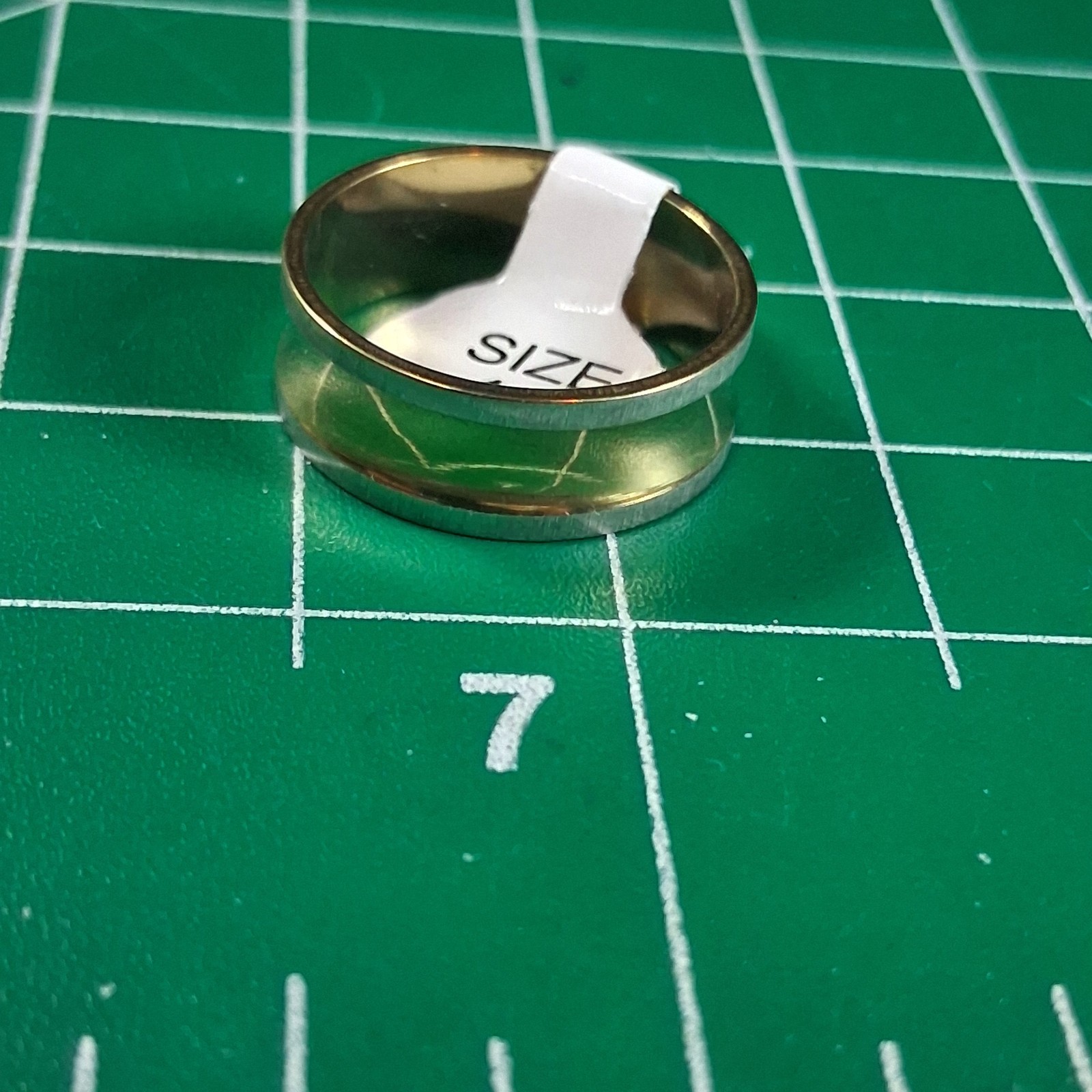Brushed Stainless Steel Size 7.75 Single Concave Gold Tone Groove Band Ring