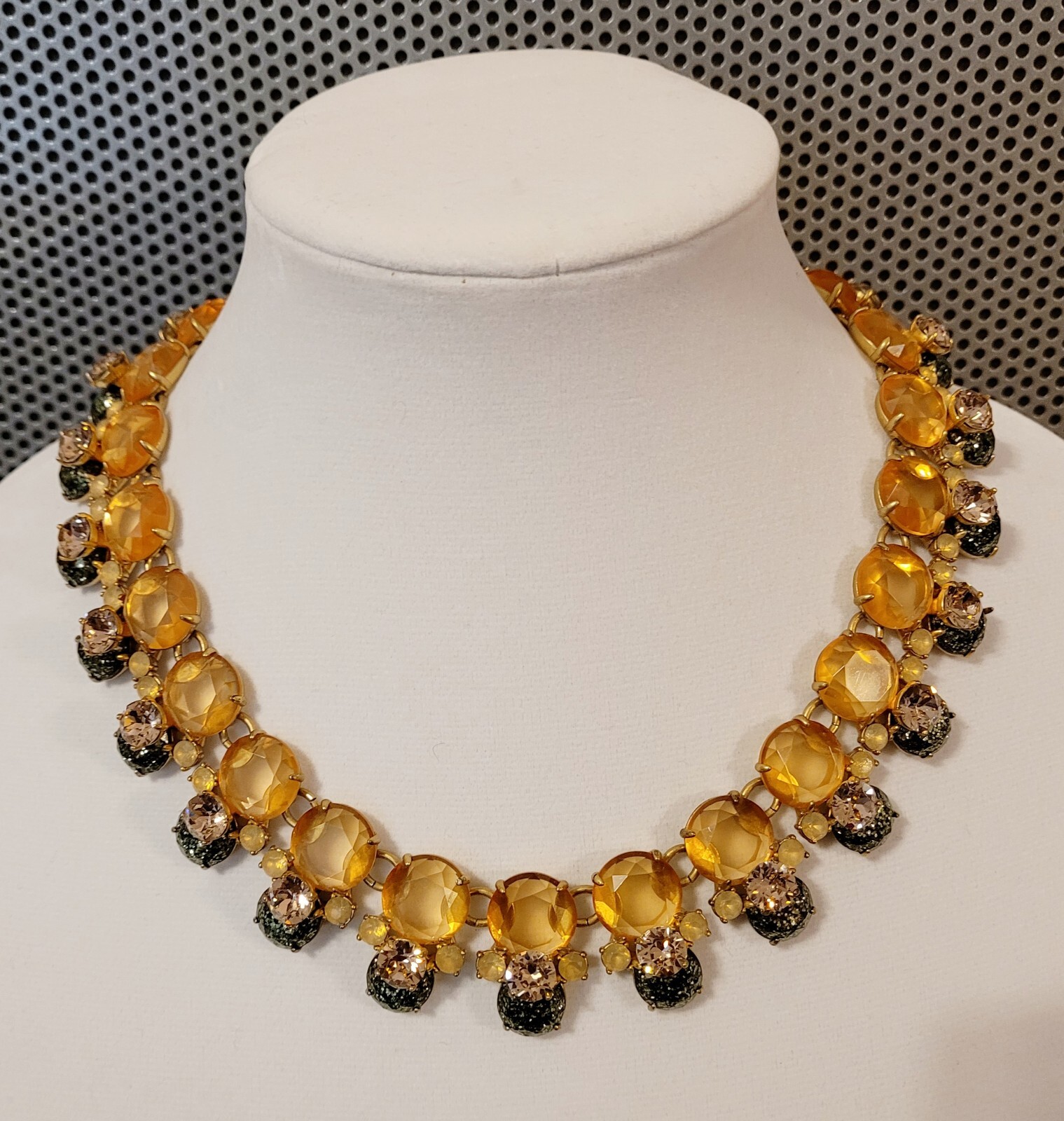 J Crew Faceted Rhinetone Yellow Gold Pinkish Blue Green Confetti Style Necklace