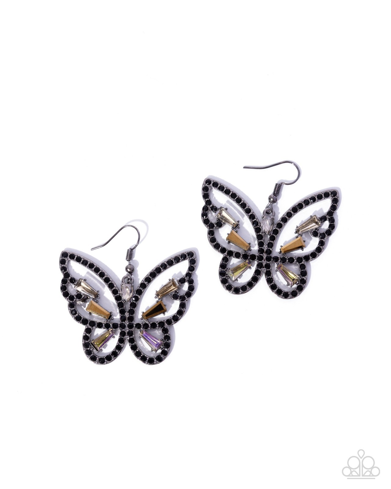 Paparazzi Fair Flutter – Black – Black Rhinestones – Multicolored Gems – Silver