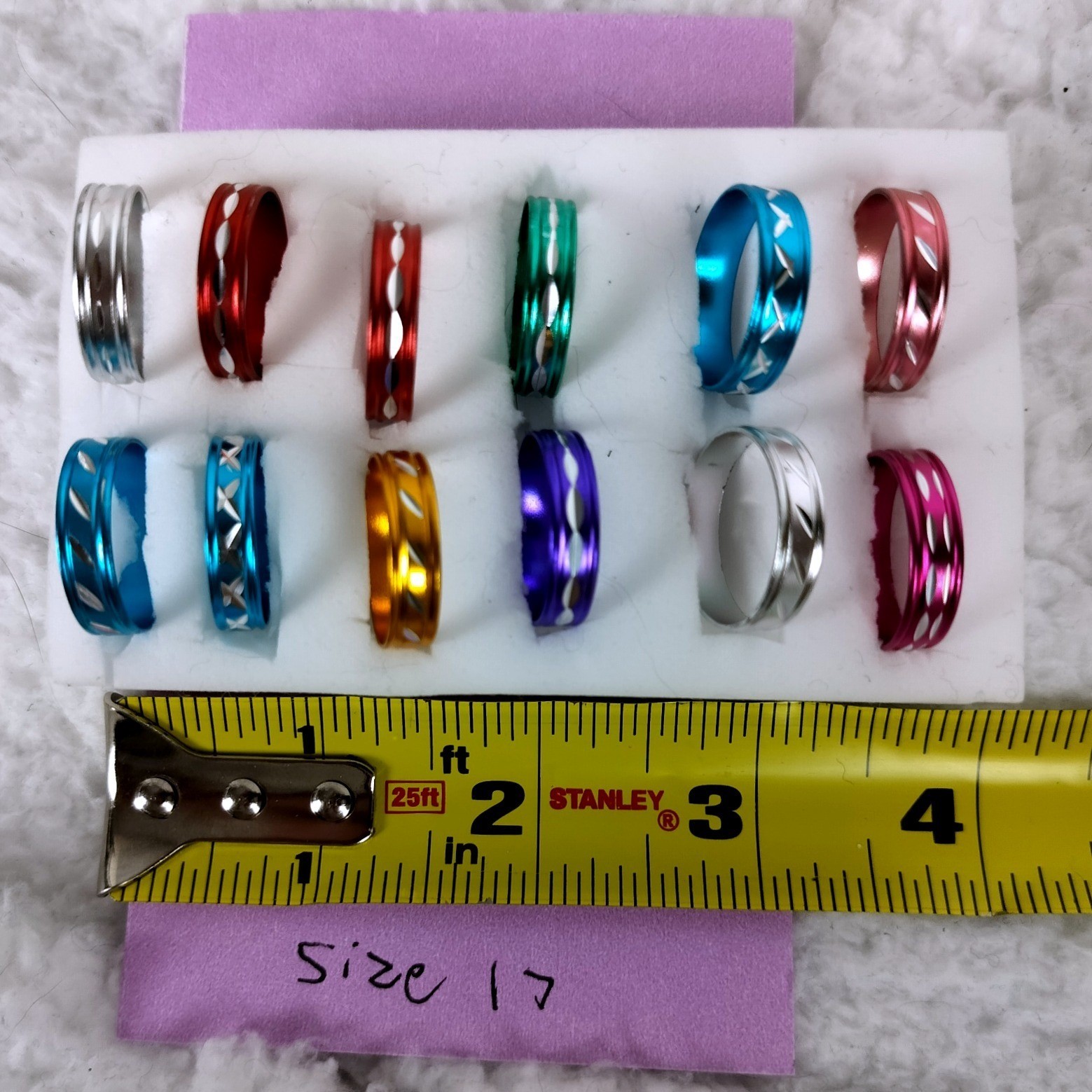 Lightweight Aluminum Etched Band Rings Multicolor Set of 5