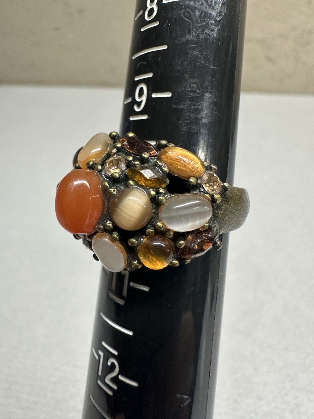 Stunning Solid Brass Ring With Multi-Colored Gemstones Sz 10 Beautiful