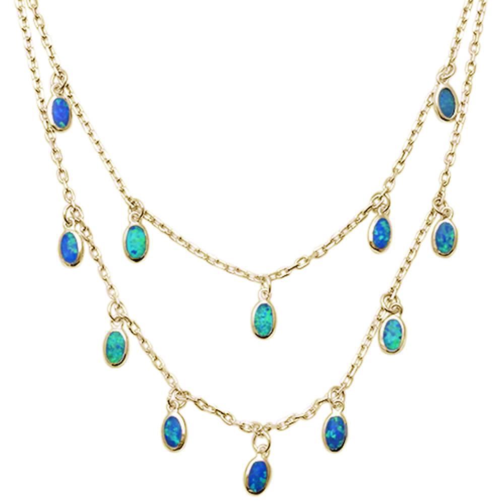 Yellow Gold Plated Blue Opal Waterfalls .925 Sterling Silver Necklace