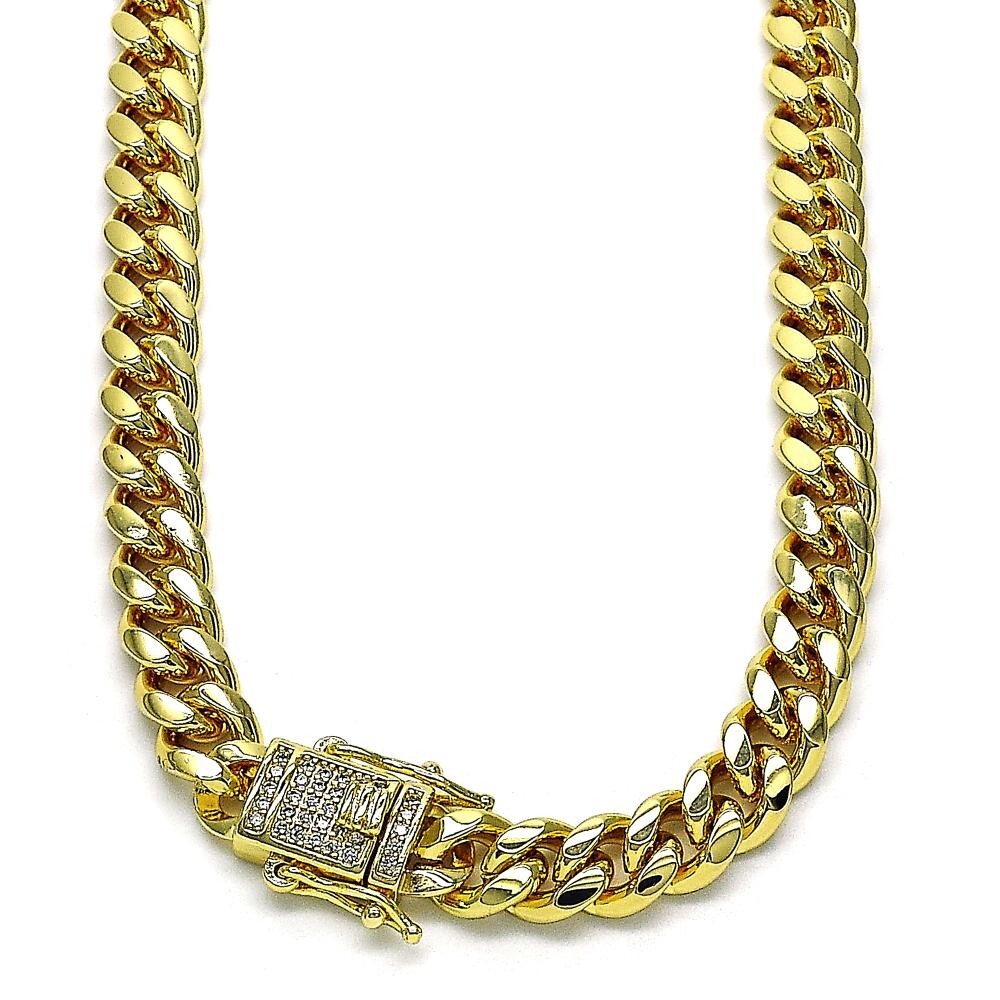 14K GOLD PLATED 16″ 6 MM WIDE MIAMI CUBAN LINK NECKLACE W/ PAVE CZ BOX LOCK M722
