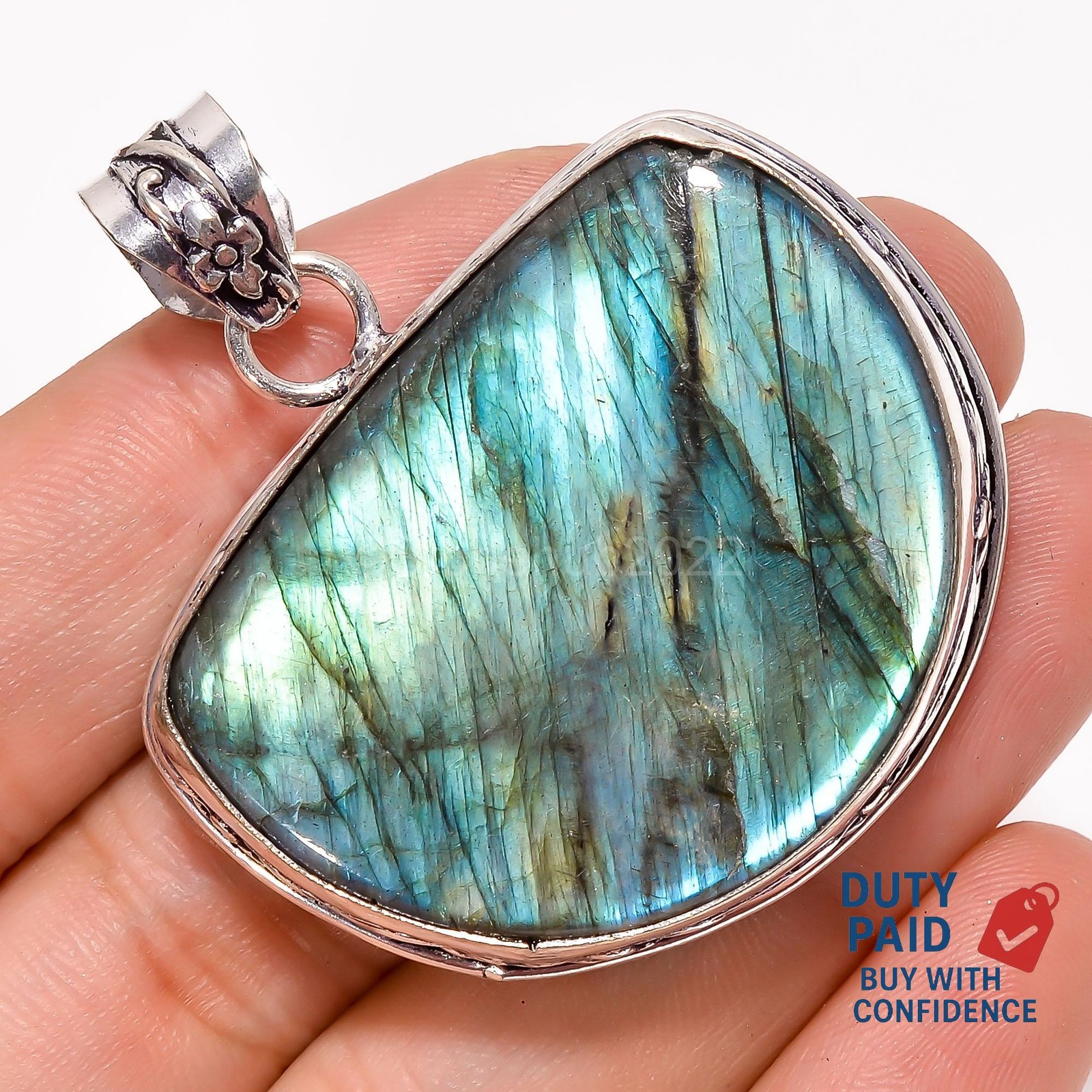 925 Silver Natural Labradorite Daughter Anniversary Channel Set Pendant Jewelry