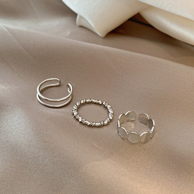 3 /4 pack 925 Sterling Silver Adjustable Open Ring Women Girls Shiny rings