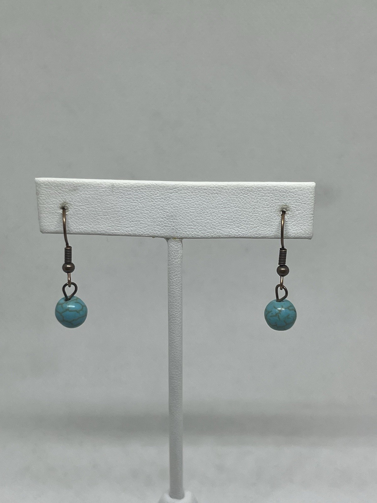 Faux Dainty Turquoise Single 2.2mm Bead 3/4” Dangle Drop Fashion Earrings