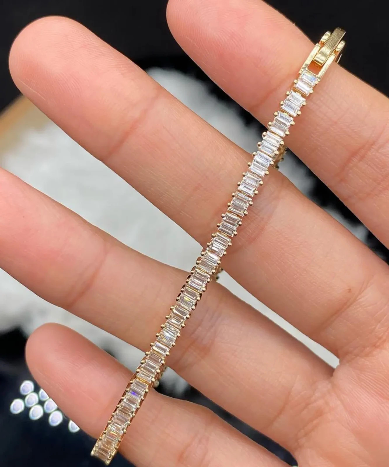 3 Ct Emerald Cut Simulated Diamond Women Tennis Bracelet 14k Yellow Gold Plated