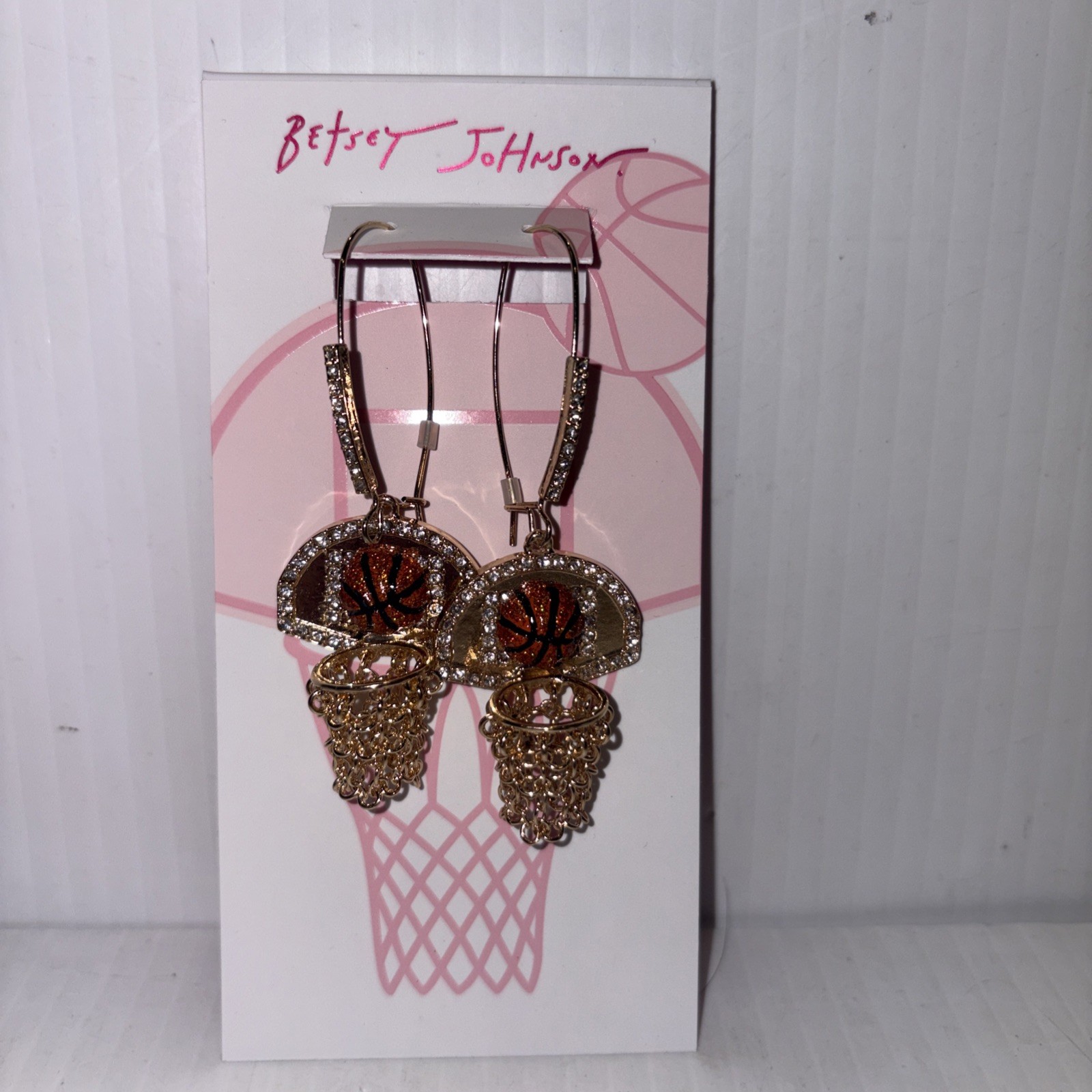 Betsey Johnson earrings Nothing But Net basketballs goldtone chains hooks NWT