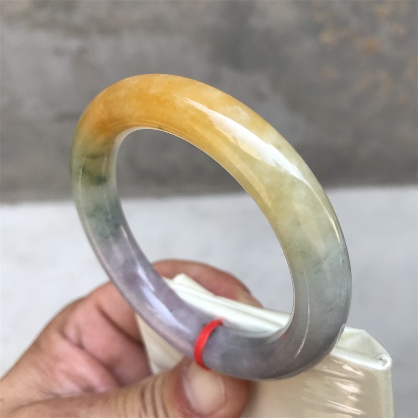 51.5MM Natural Ice Lavender Yellow Jadeite Jade Bracelet Emerald Jade Bracelet