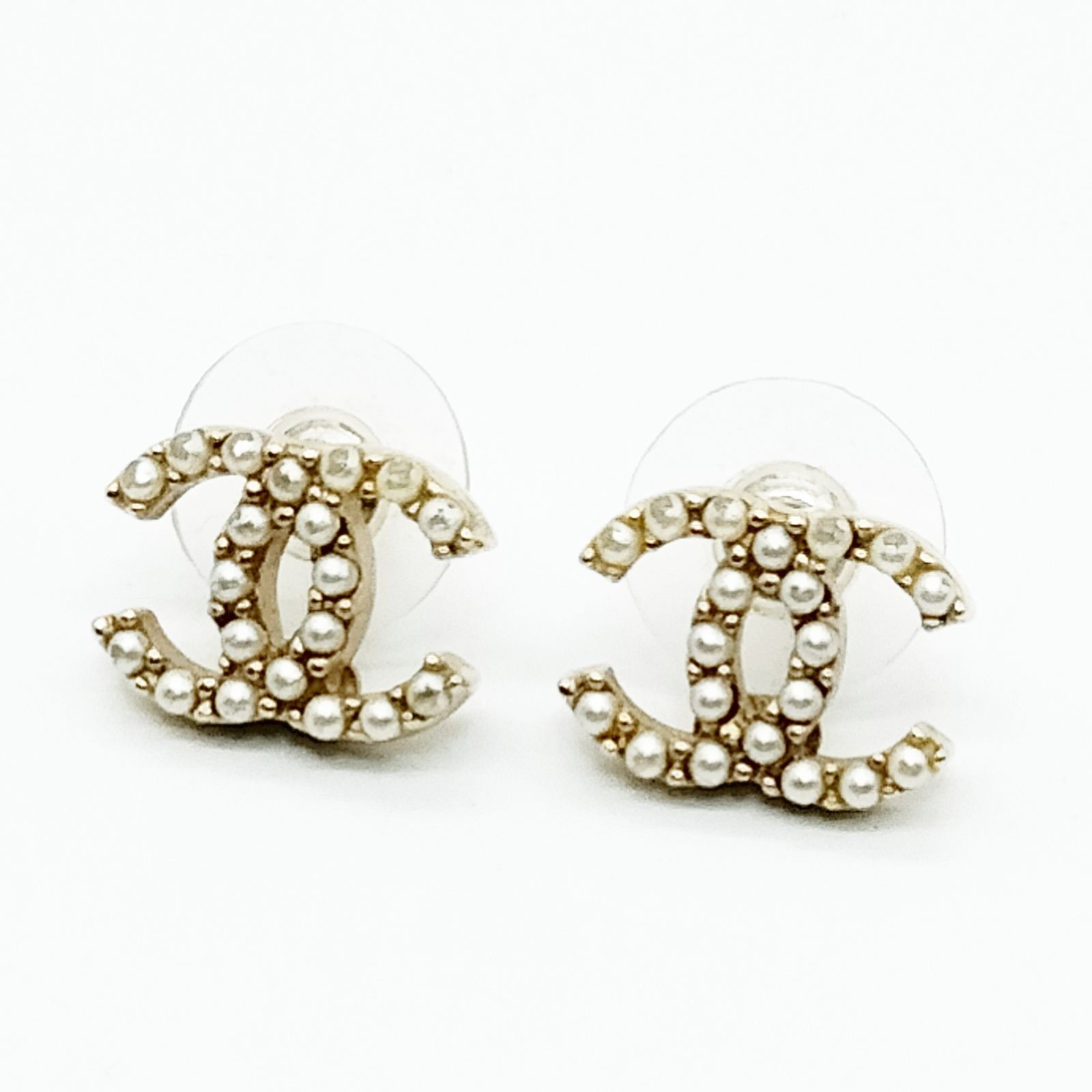 Chanel Pierced Earring Gold Whites A12P 4489462