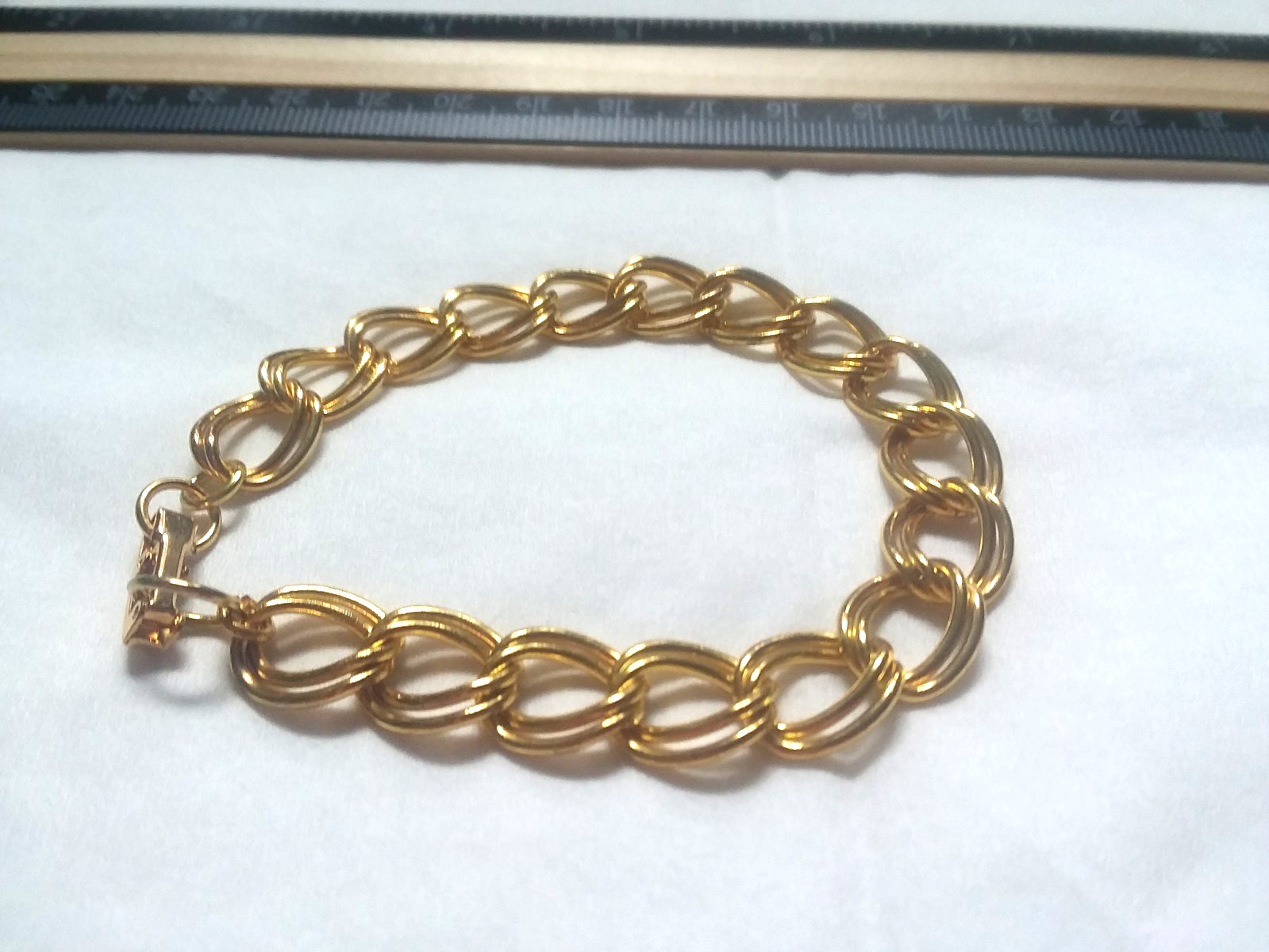 7 1/4″ Double Link Gold Tone Chain W/ Fold Over Clasp Bracelet 03-01-2026