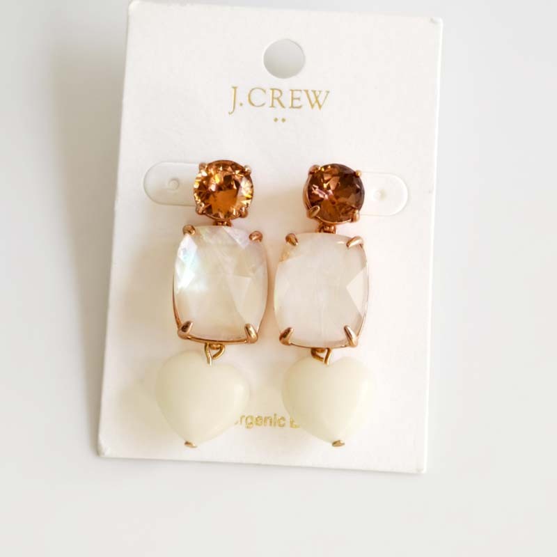 New 5cm Jcrew Crystal Heart Drop Earrings Chic Women Party Vacation Jewelry Gift