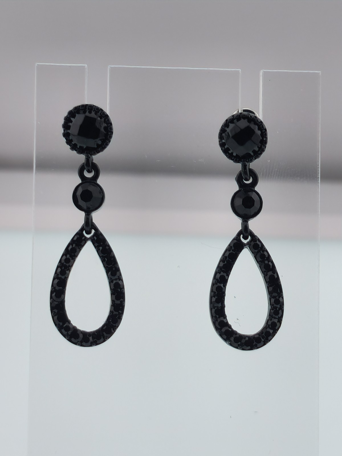 Dangle Drop Black Stone Post Back Earrings