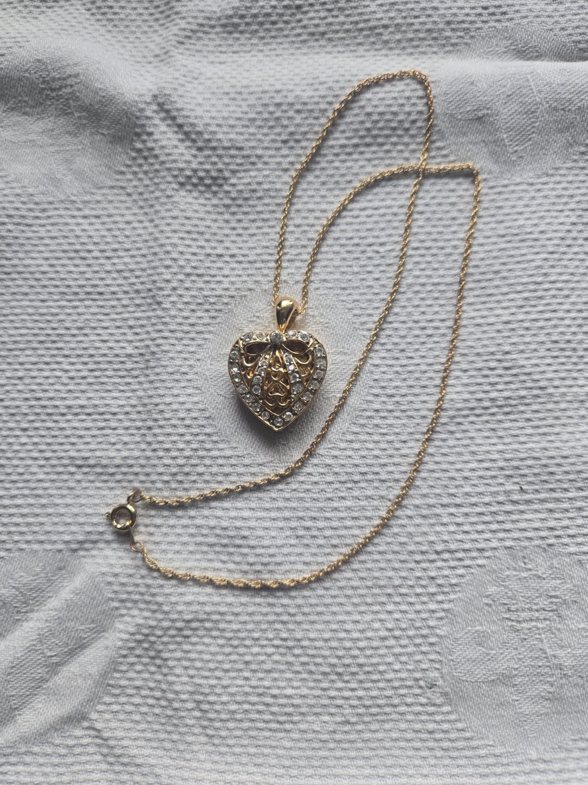 Gold Tone Heart Locket Pendant Necklace
