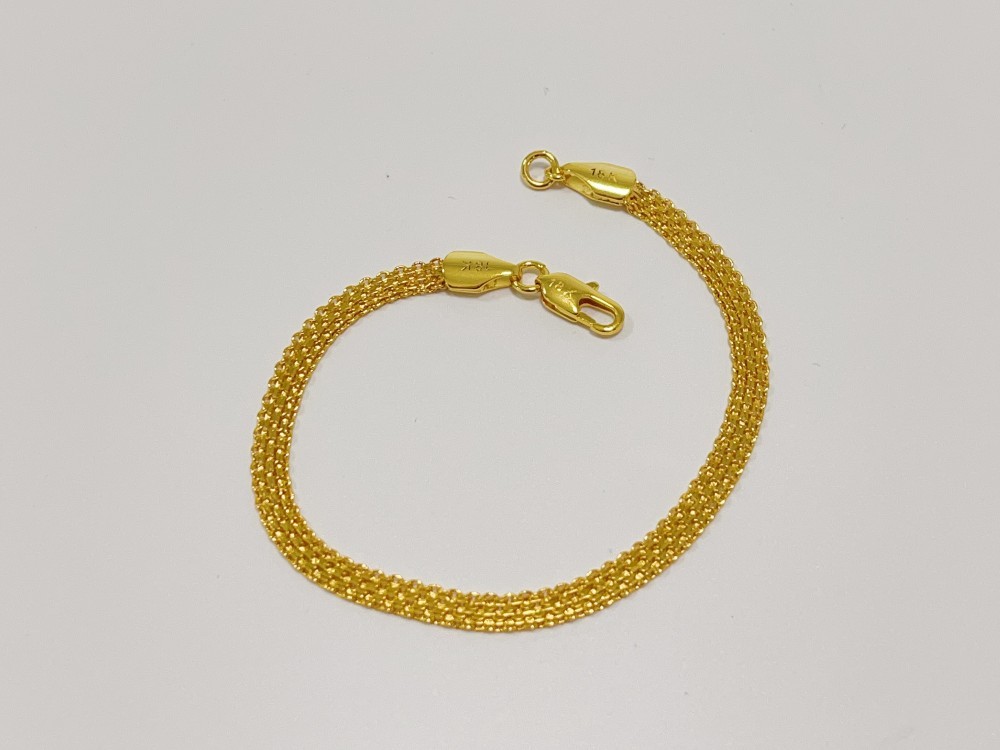 Solid 18K Yellow Gold AU750 Multiple Layer Wide Bracelet Bangle Chain 18cm/7in