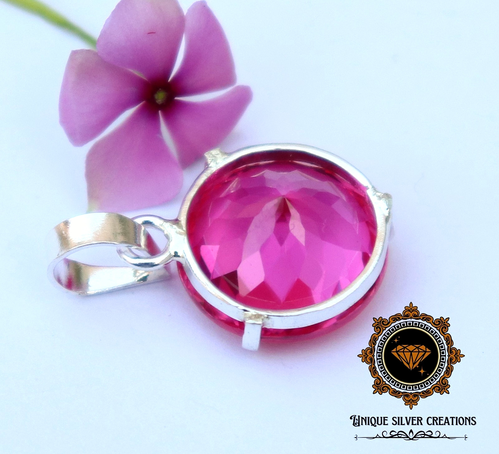 Natural Certified Pink Ruby Loose Gemstone Pendant Solid 925 Sterling Silver
