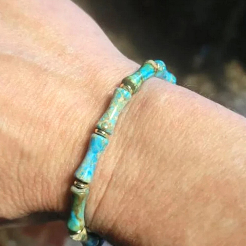 Blue Turquoise Tube Beads Braided Dainty Healing Reiki Handmade Bracelet Gift