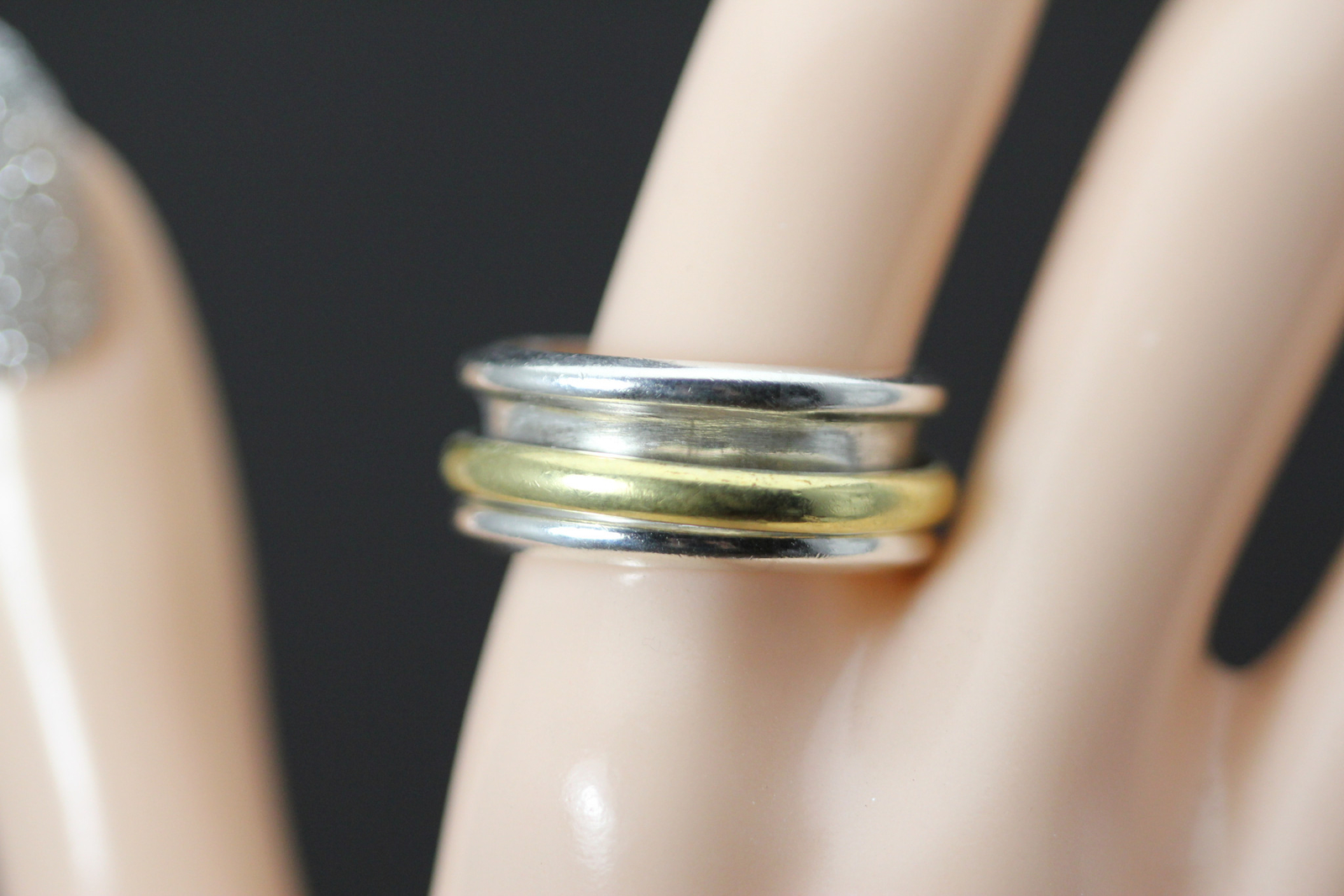 925 Sterling Silver Brass Vintage Mexico Spinner Band Size 9 Ring 10.1g RIN9360