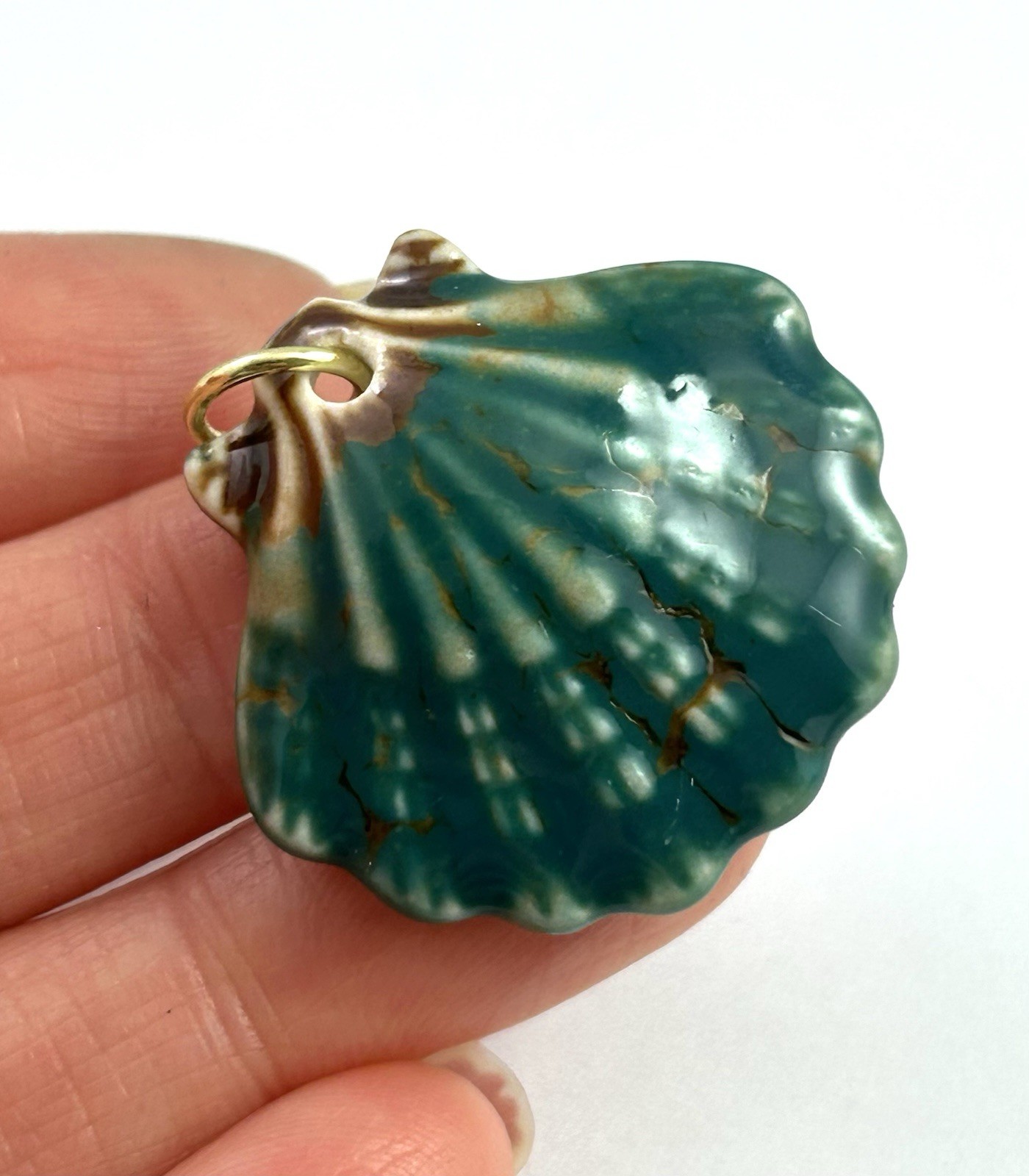 Seashell Necklace Pendant Scallop Shell Glazed Porcelain Jewelry
