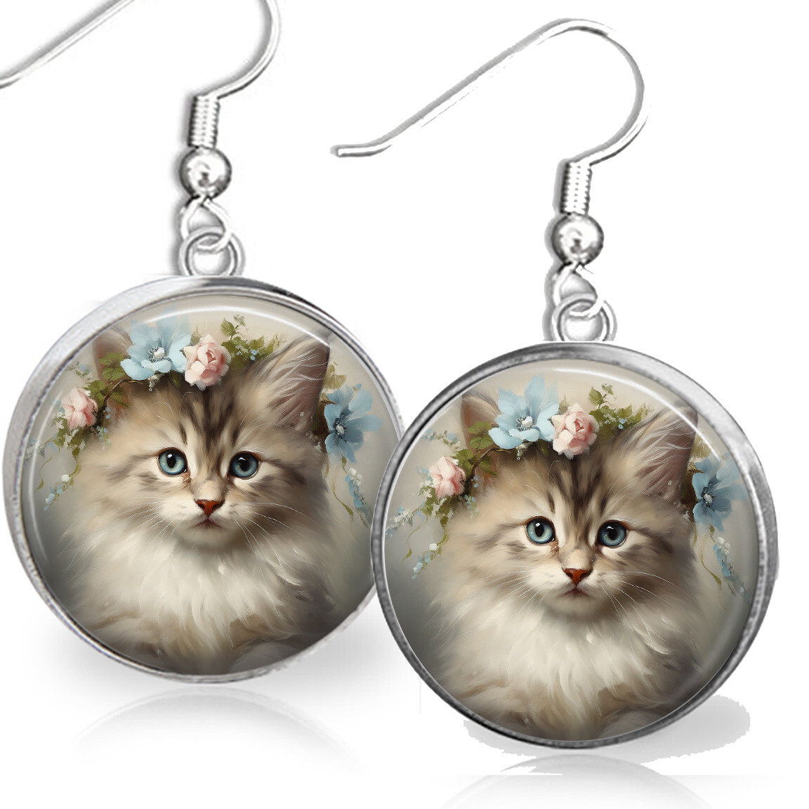 Balinese Kitten Earrings Cat Lover Gift Watercolor Art Print Sterling Wires