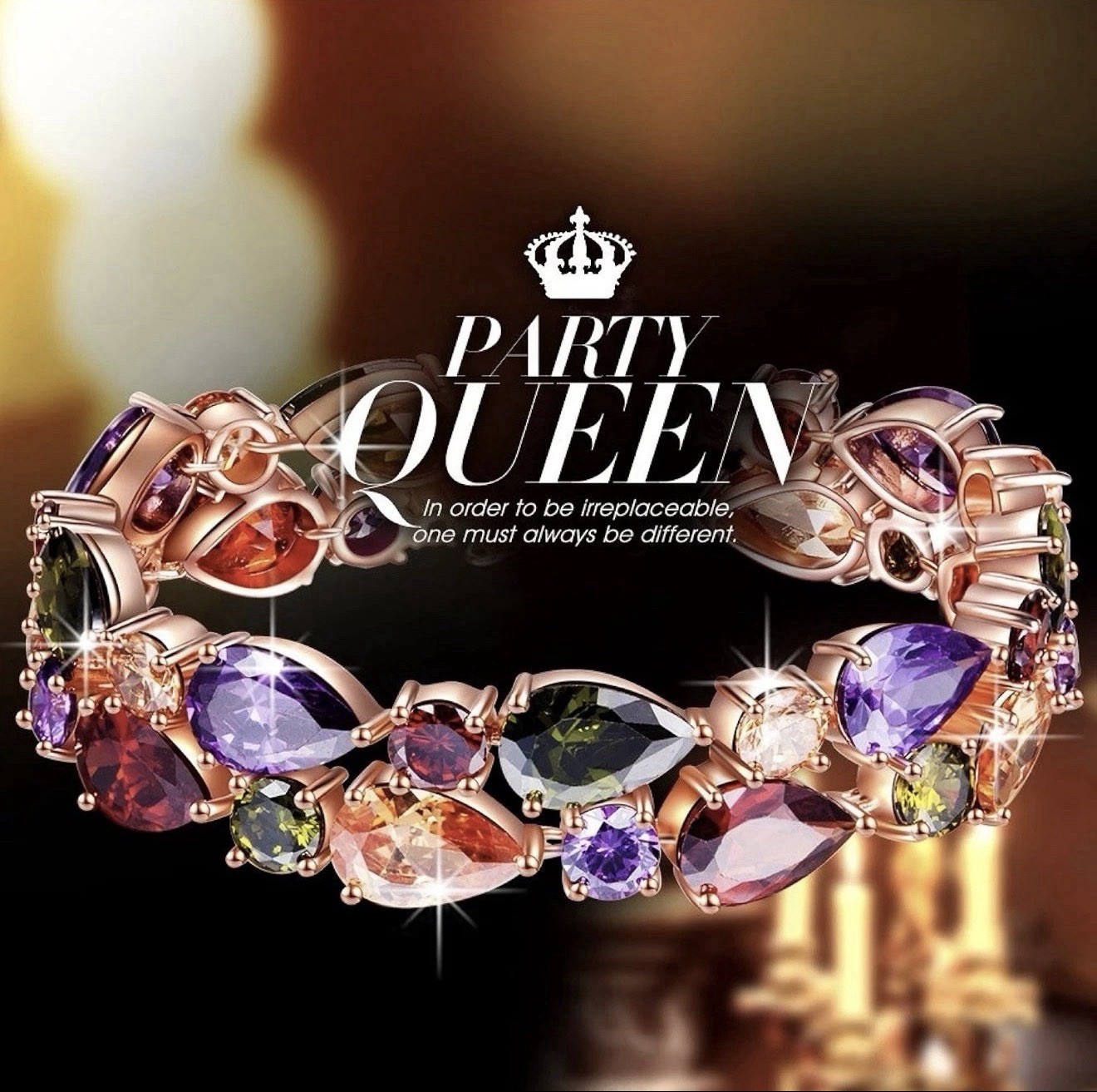 QIANSE 18K Rose Gold Plated Multicolor Lab Grown Stones Link Tennis Bracelet 7in