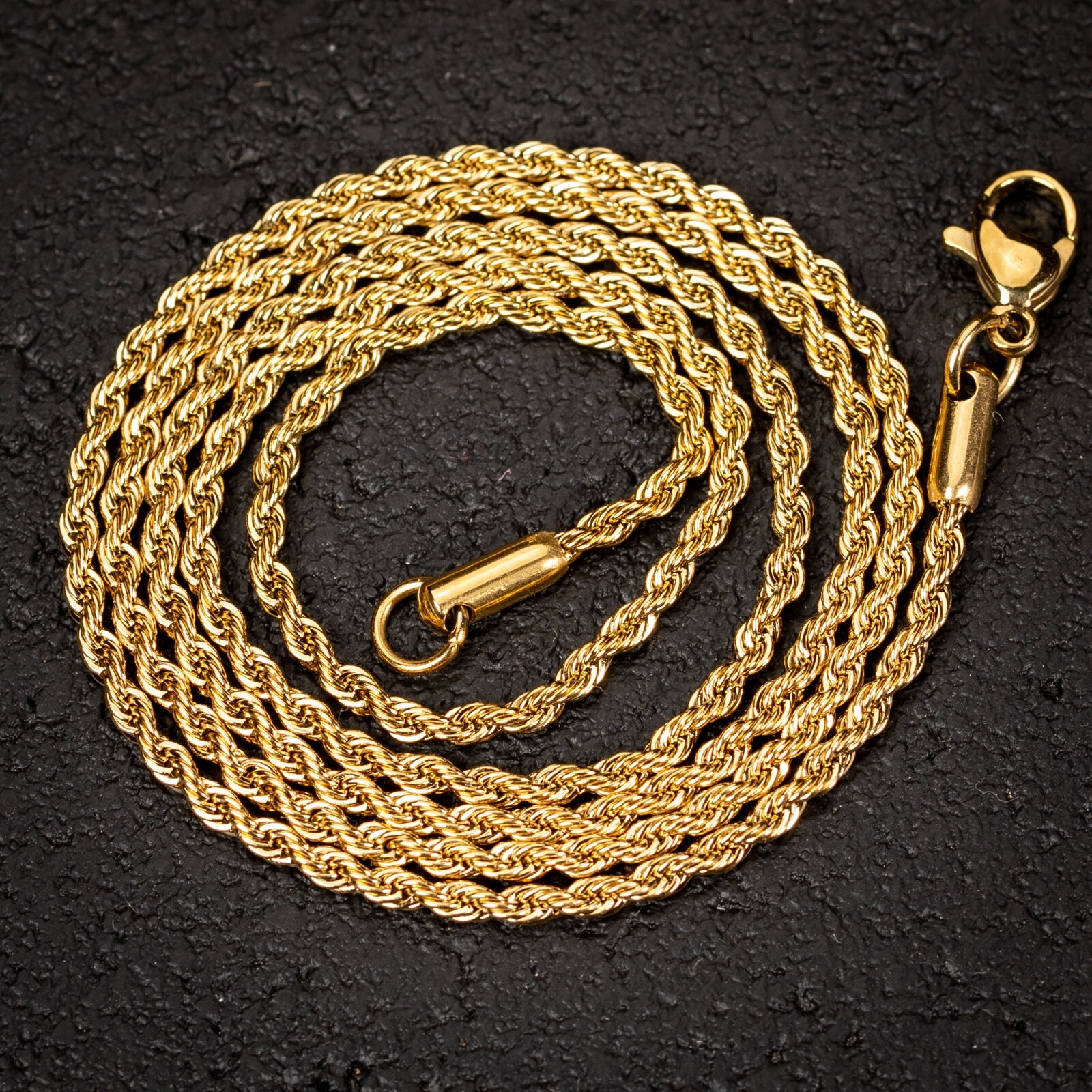 Solid Yellow Gold Plated Heavy 316 Stainless Steel 2MM Twist Rope Chain Necklace