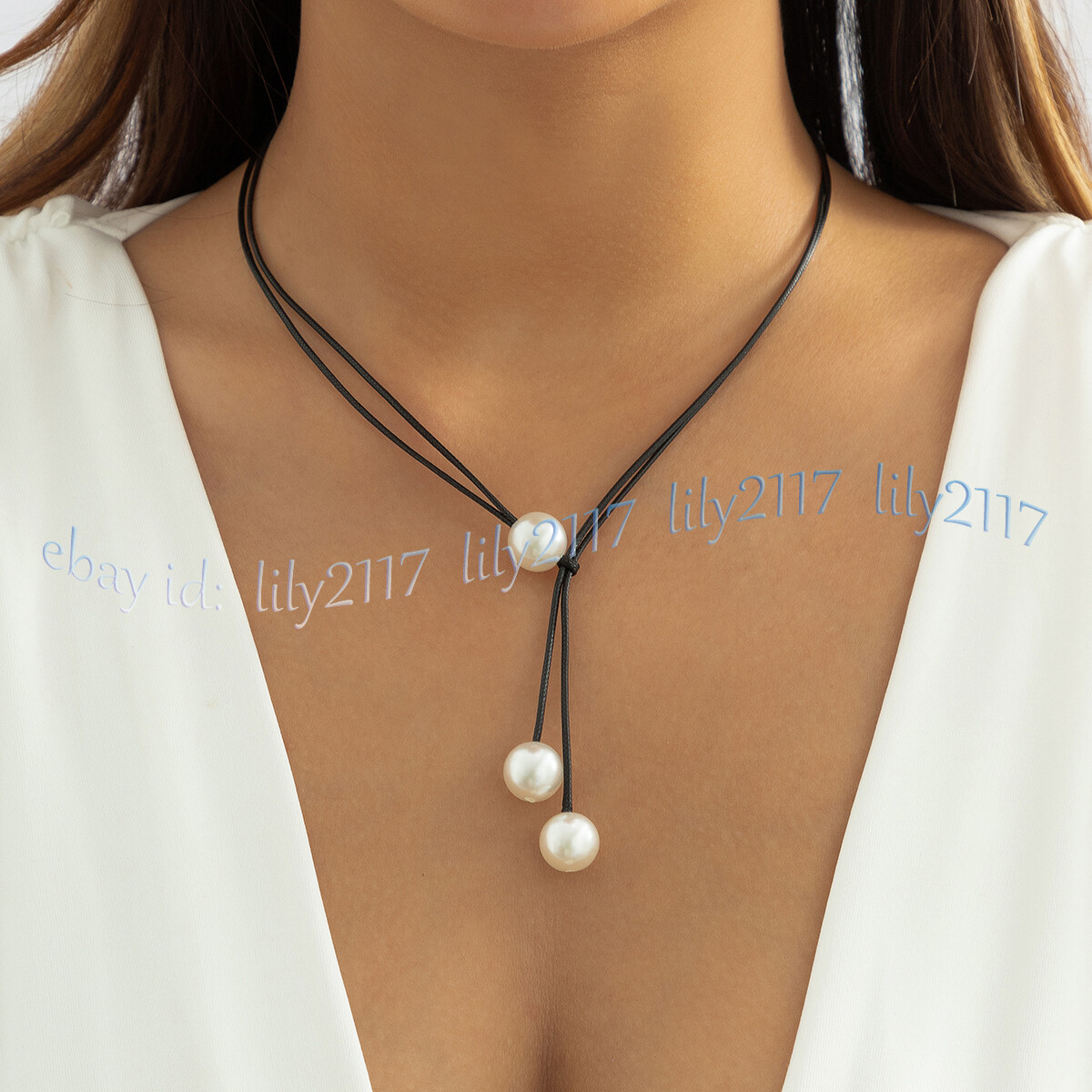 10mm South Sea White Shell Pearl Round Beads Black Leather Rope Necklace 39”