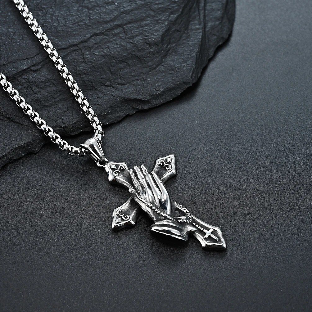 Praying Hands Cross Necklace Chain Pendant Christian Religious Gift