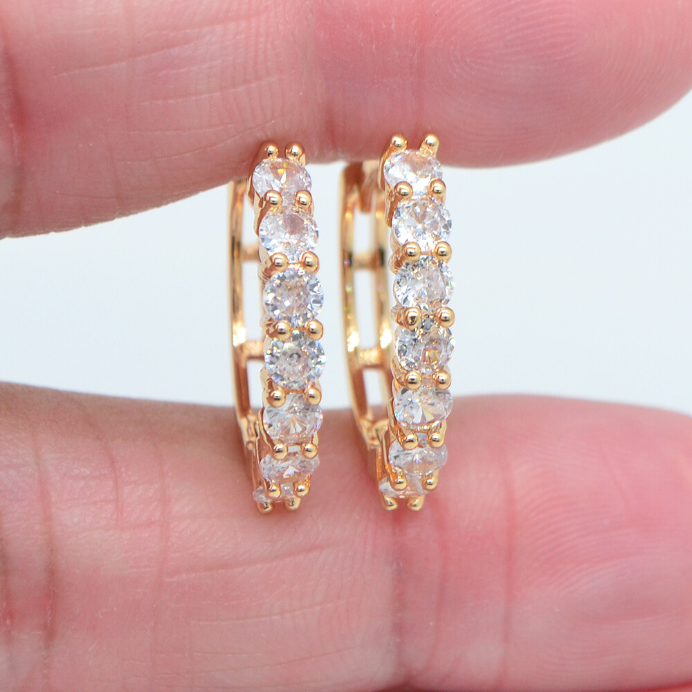 18K Yellow Gold Filled Trendy Round Multicolor Topaz Hoop Huggie Earrings