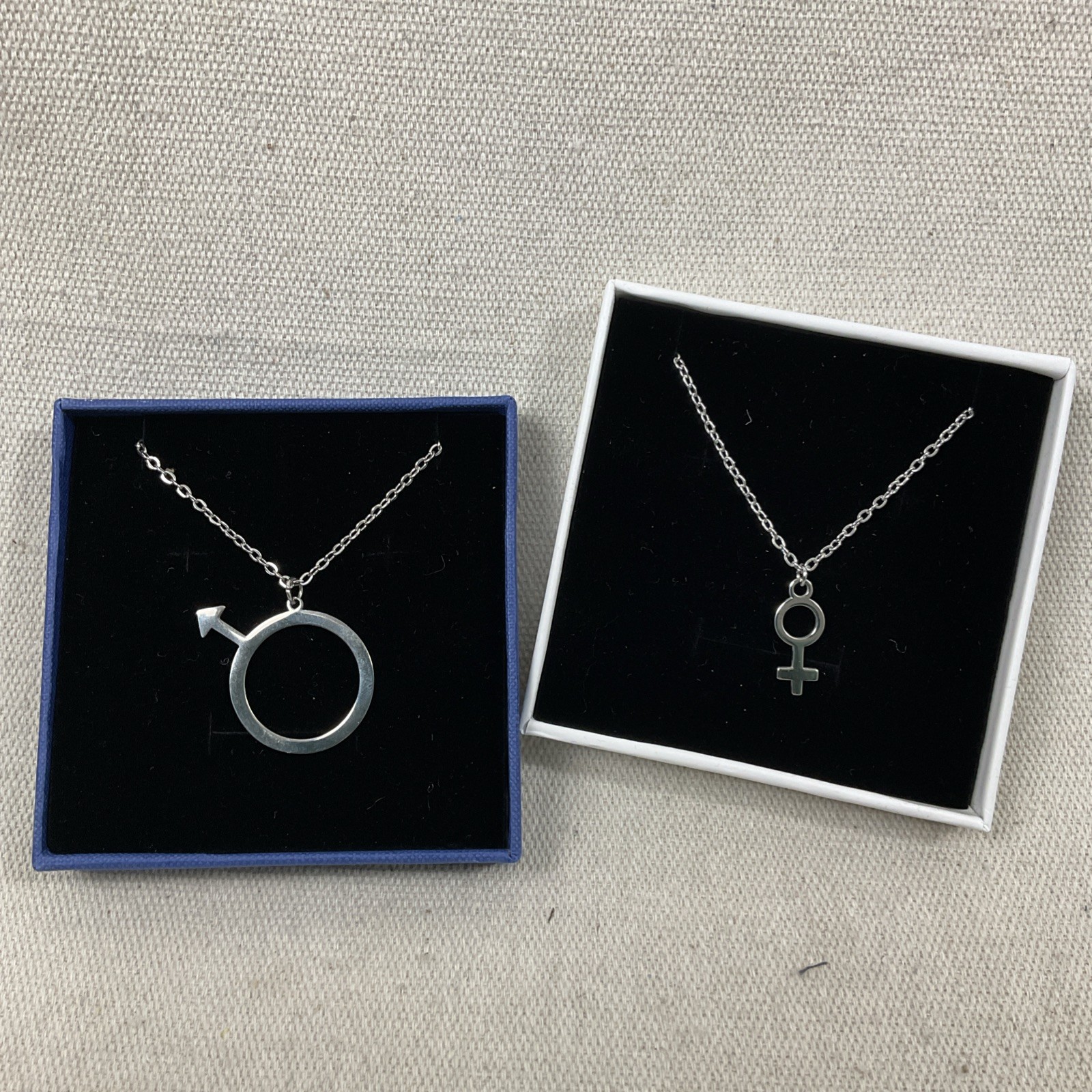 Best Wishes Set of 2 Necklaces, Male and Female Symbols Silver