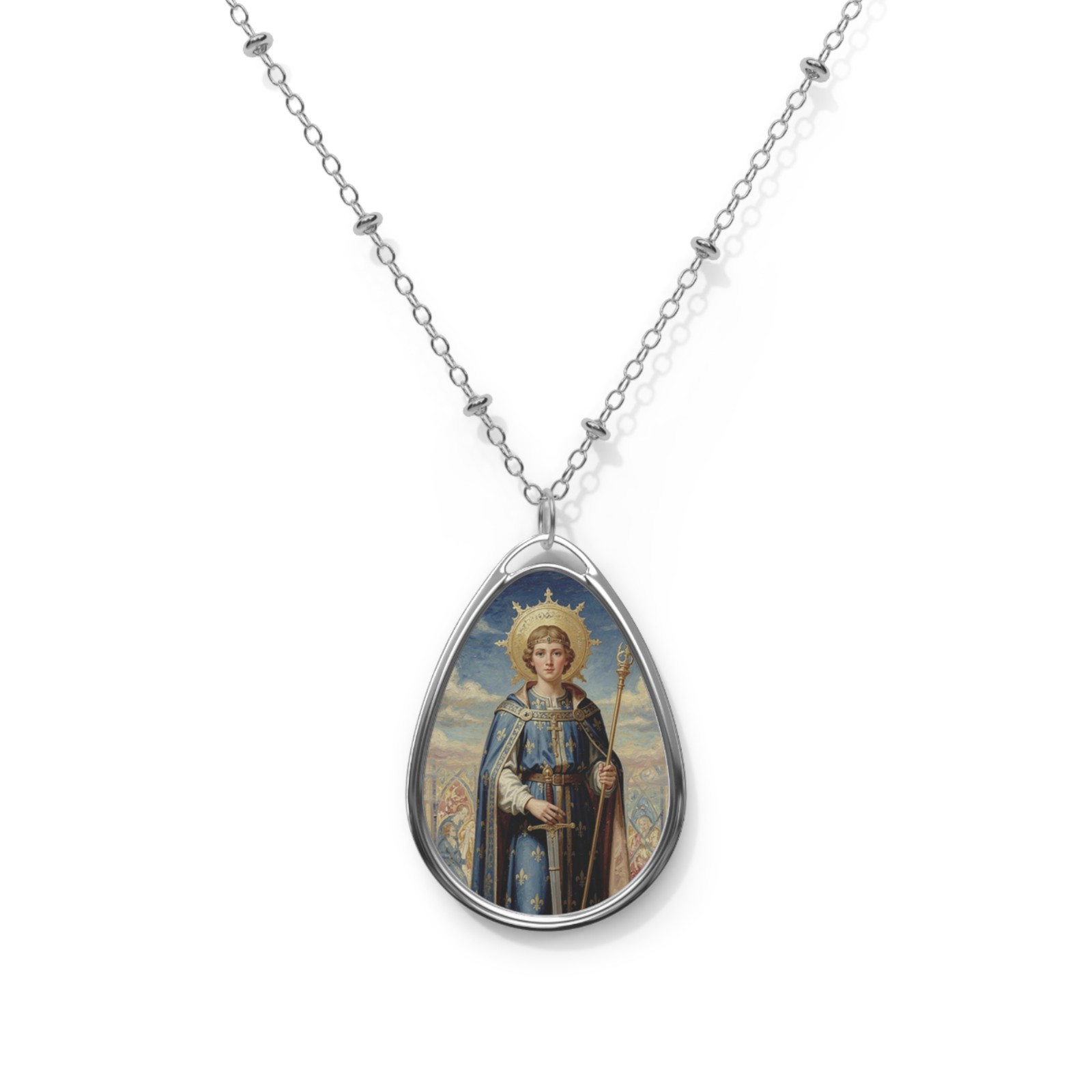 Saint Louis Ix, Oval Pendant Necklace, Christian Gift