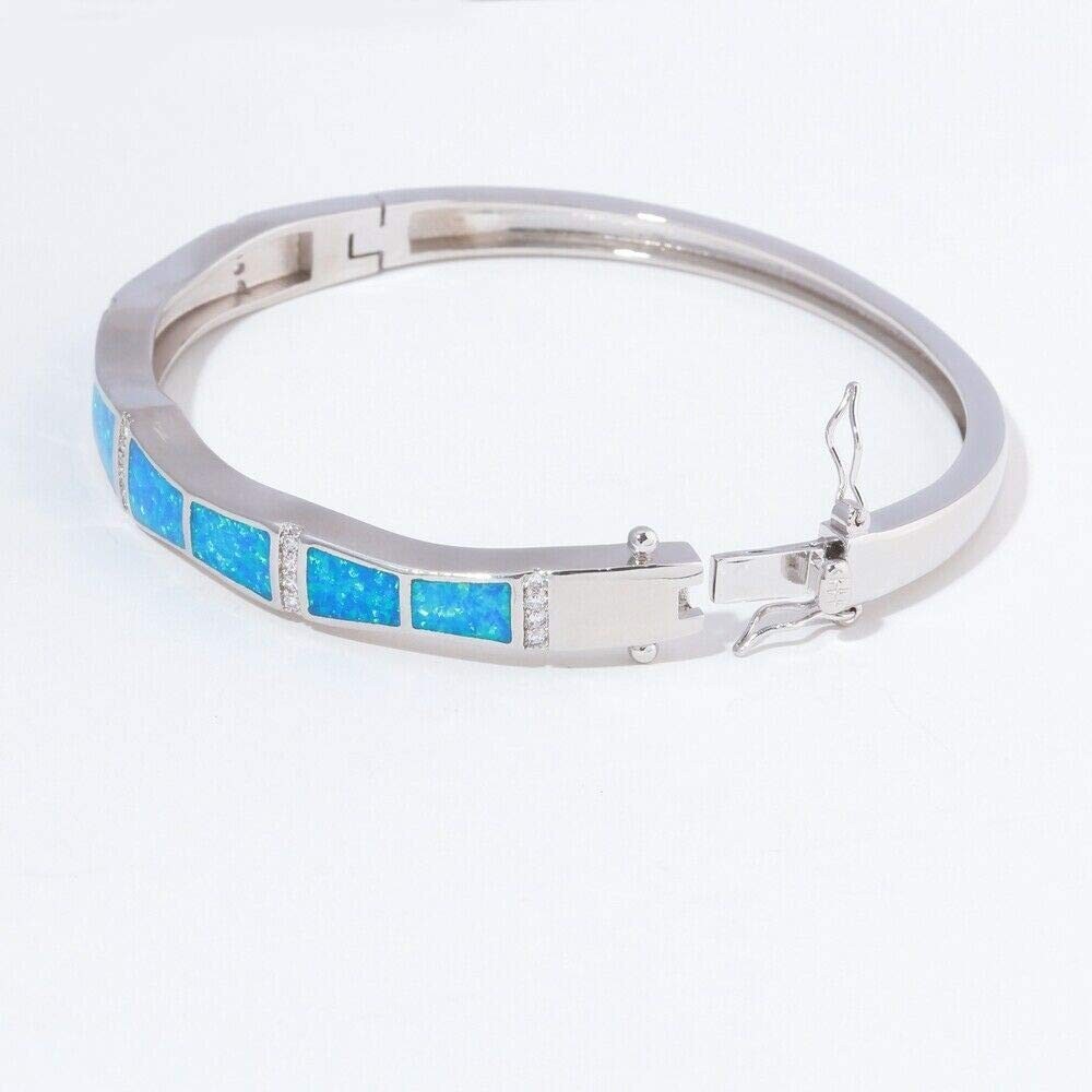 Hawaii Blue Opal Bar Cuff Bangles 925 Sterling Sliver Jewelry For Women Girls