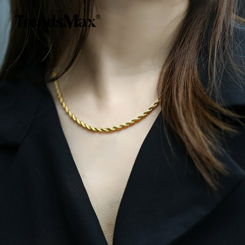3/5MM Gold Stainless Steel Rope Chain Necklace Bracelet Unisex Jewelry Set 7-30″