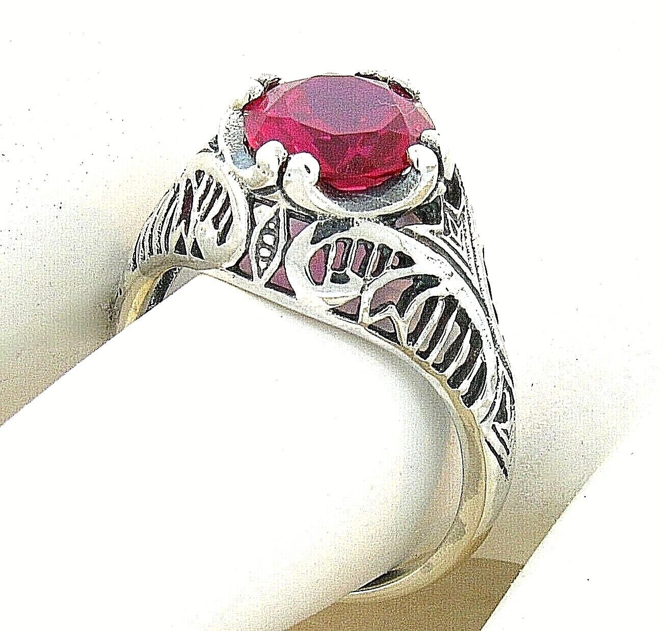DECO ANTIQUE STYLE 925 STERLING SILVER 2.50 CARAT LAB-CREATED RUBY RING 684Z