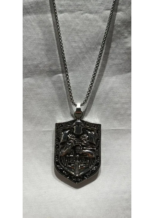 Knight Shield Necklace Crusader Warrior Jewelry Vintage Silvery Pendant Amulet