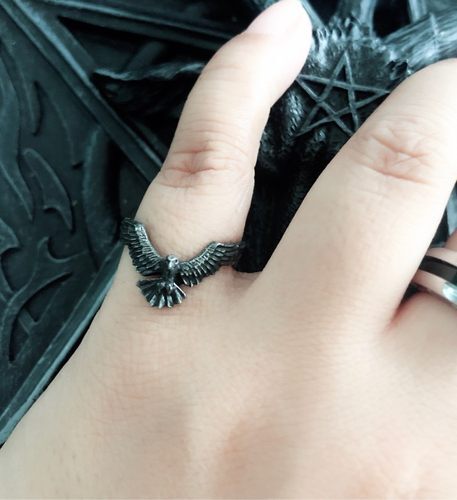 Alchemy Gothic Ravenette Black Raven Wings Ring Fine English Pewter Goth R232