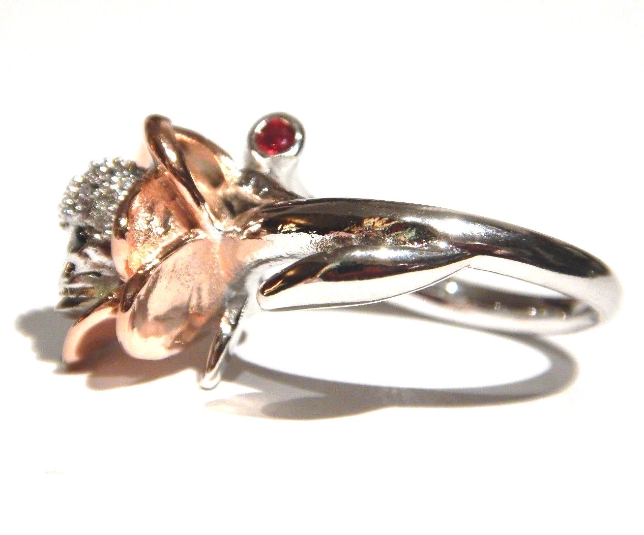 SKULL ROSE RING silver & rose gold plated glass crystal gothic death flower H5
