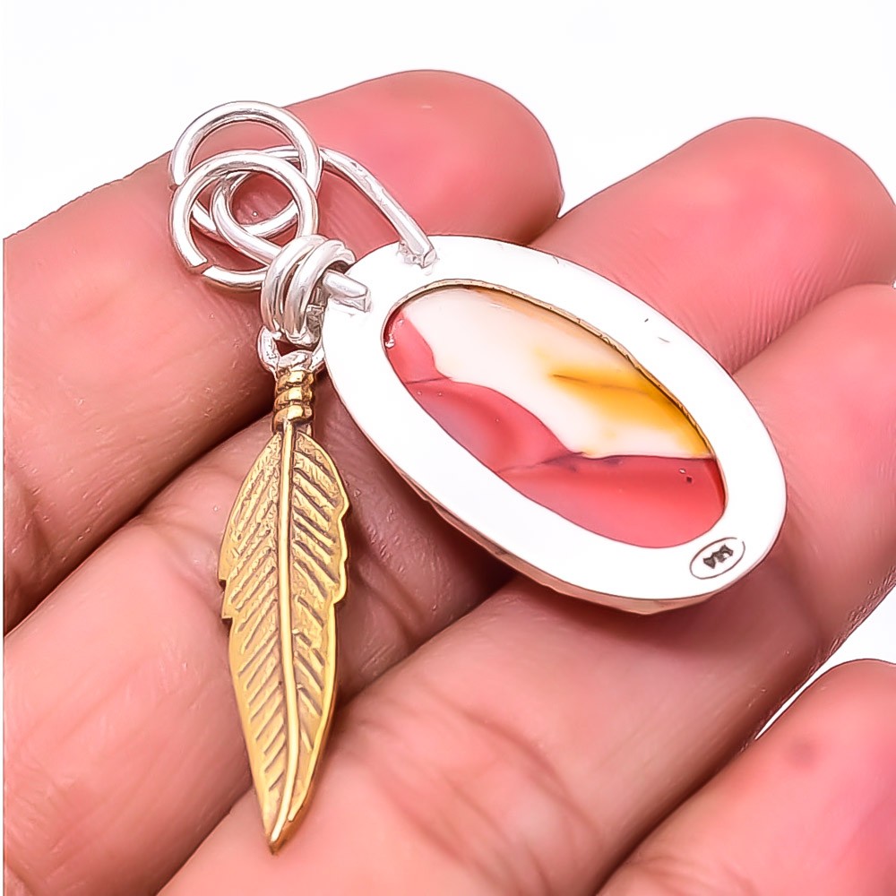 Natural Mookaite 925 Sterling Silver Two Tone Pendant 1.95″ P44, Christmas Gift