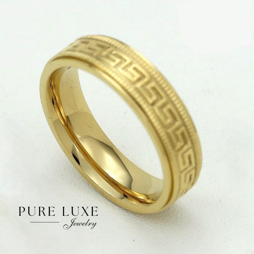 Men’s Stainless Steel.Band Greek Key Rings #8 9 10 11 12 13*Gold plated Box