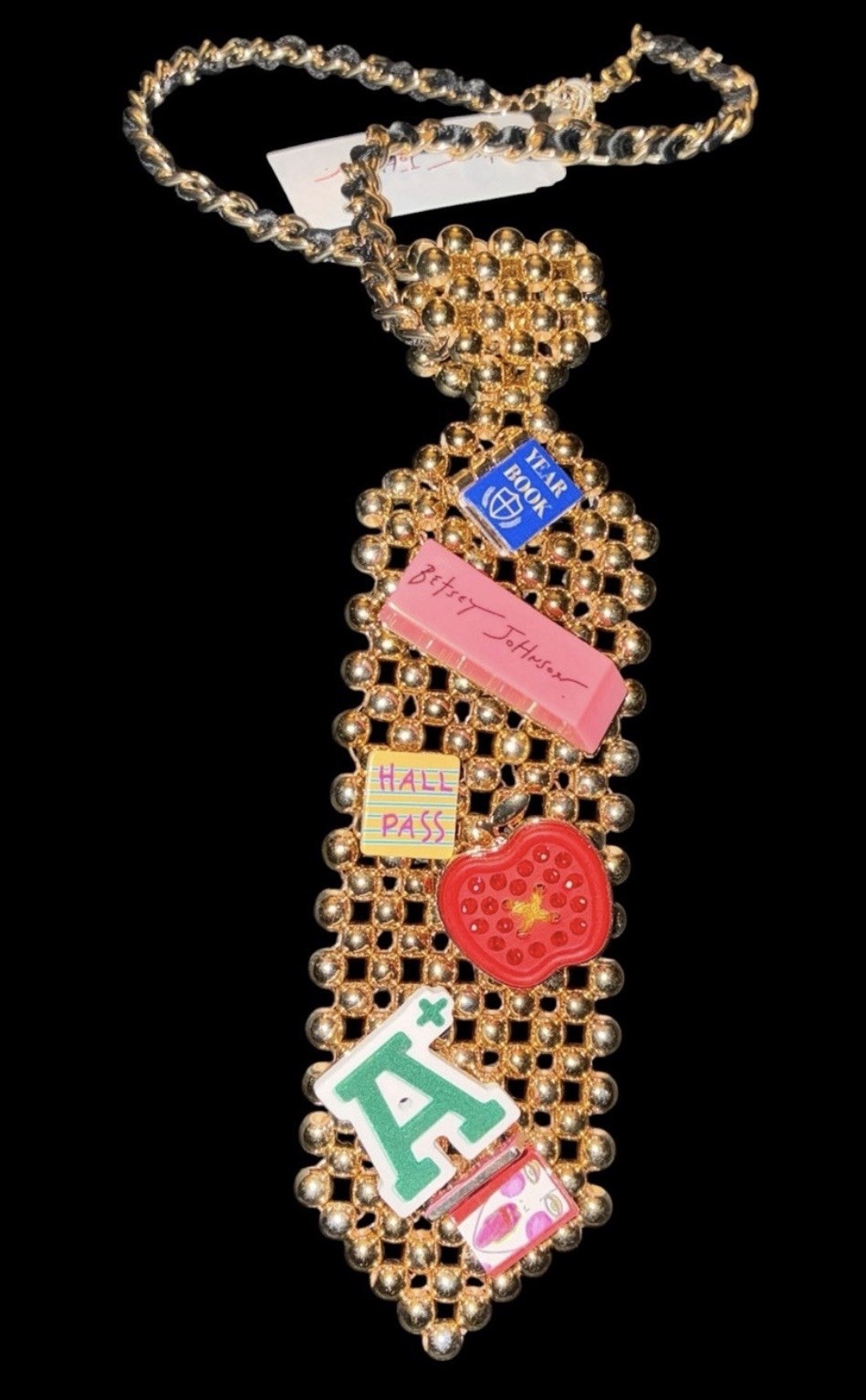 Betsey Johnson Necklace Gold Tone Chain Best In Class Detachable Brooch Tie NWT
