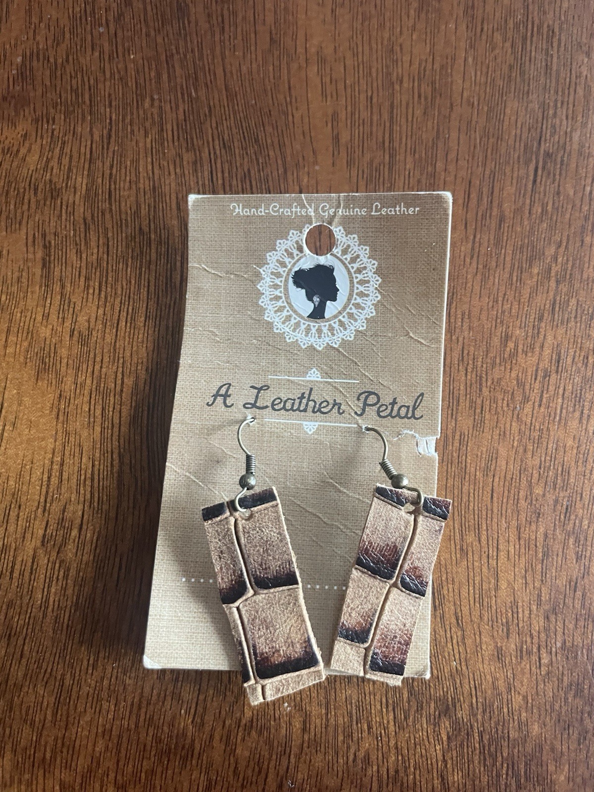 Brown Leather Rectangle Drop Earrings Dangle Leather Bar Boho Earthy