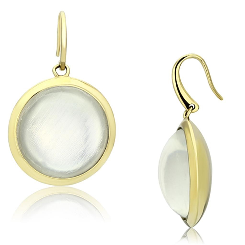 IP Gold(Ion Plating) Brass Earrings with synthic syntheic Stone in Clear
