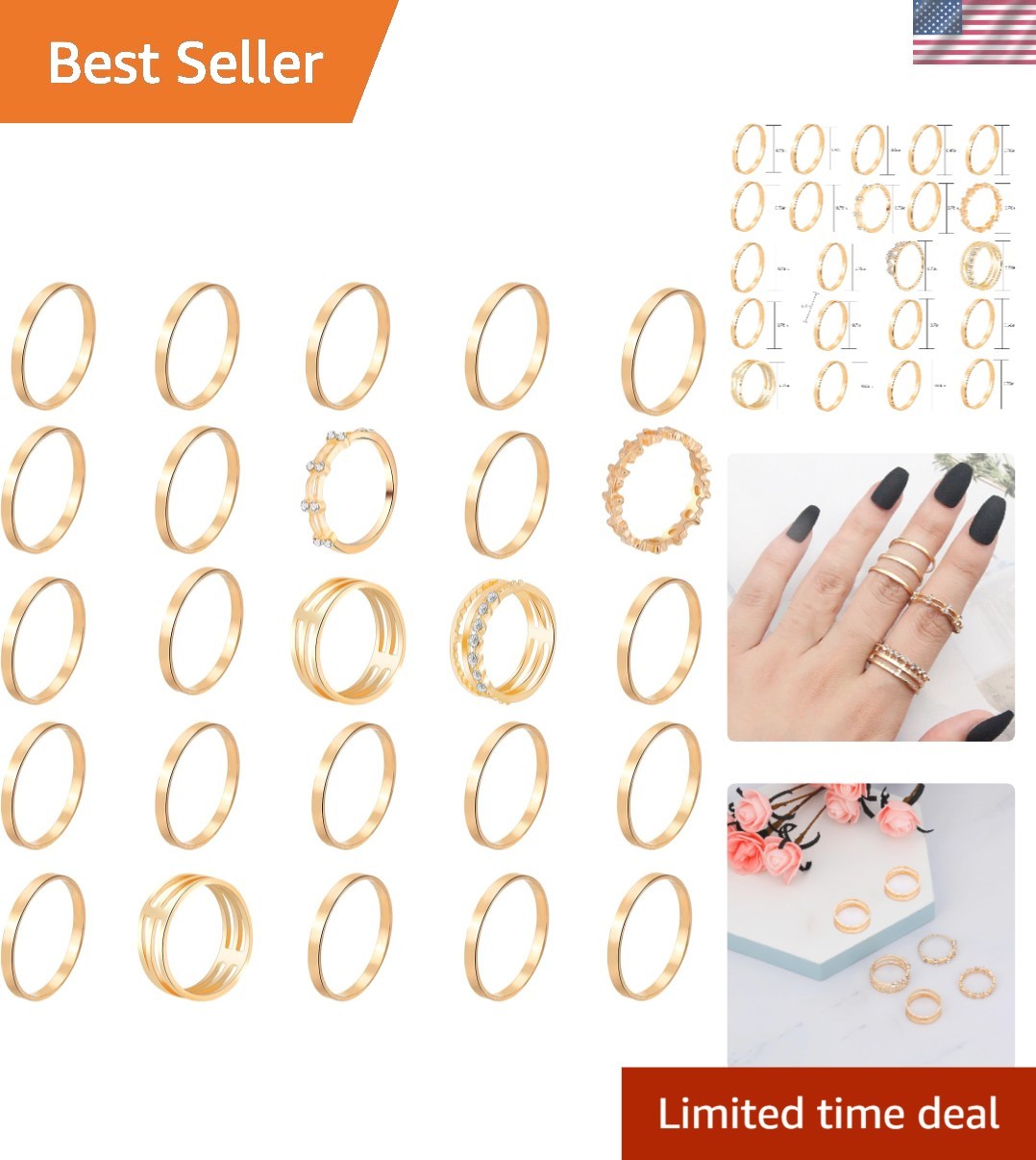 25-Piece Vintage Hollow Carved Gold Knuckle Rings Set – Adjustable & Stackable