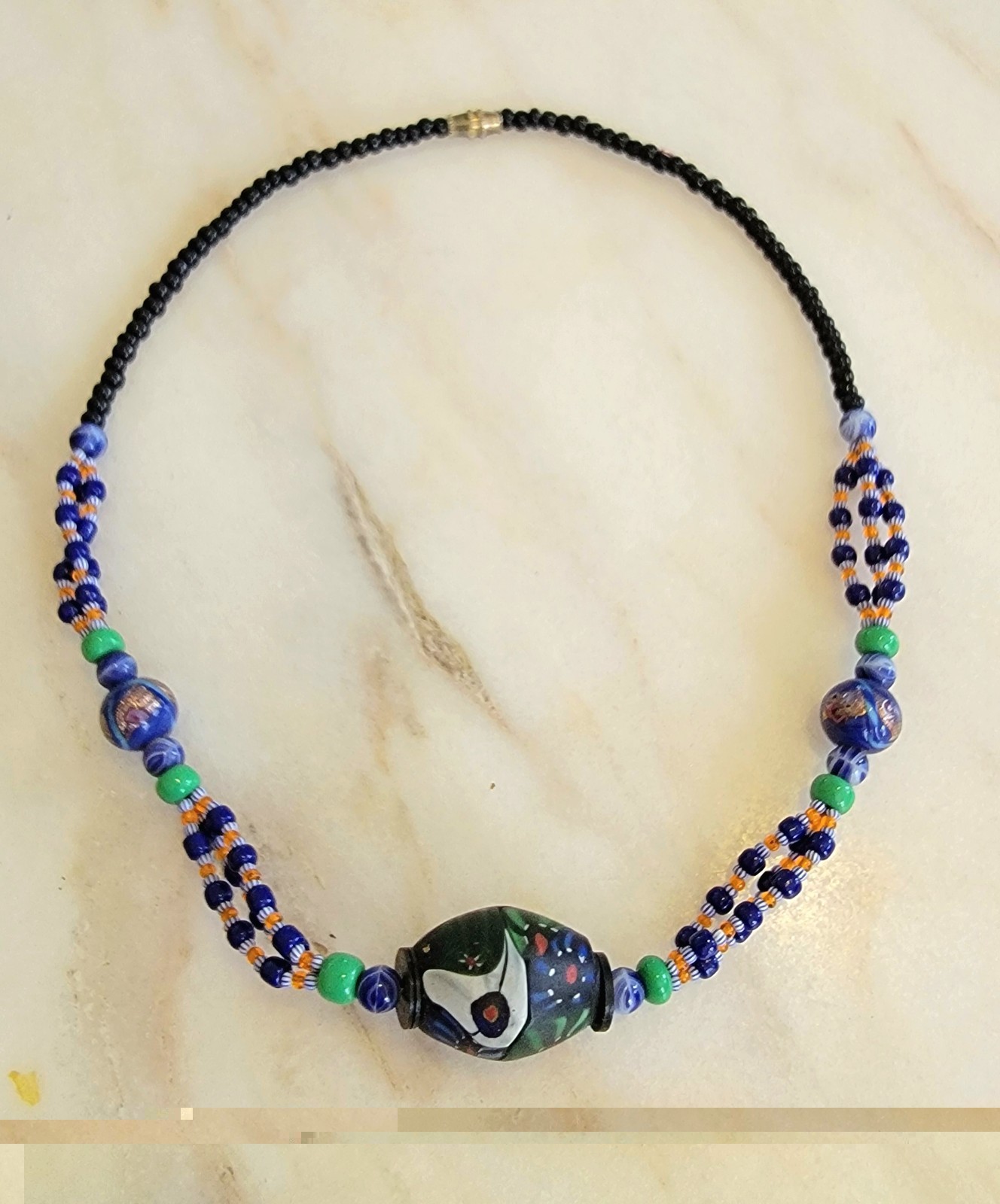 Vintage West African Mixed Trade Bead Necklace | Face Bead · Venetian Aventurina