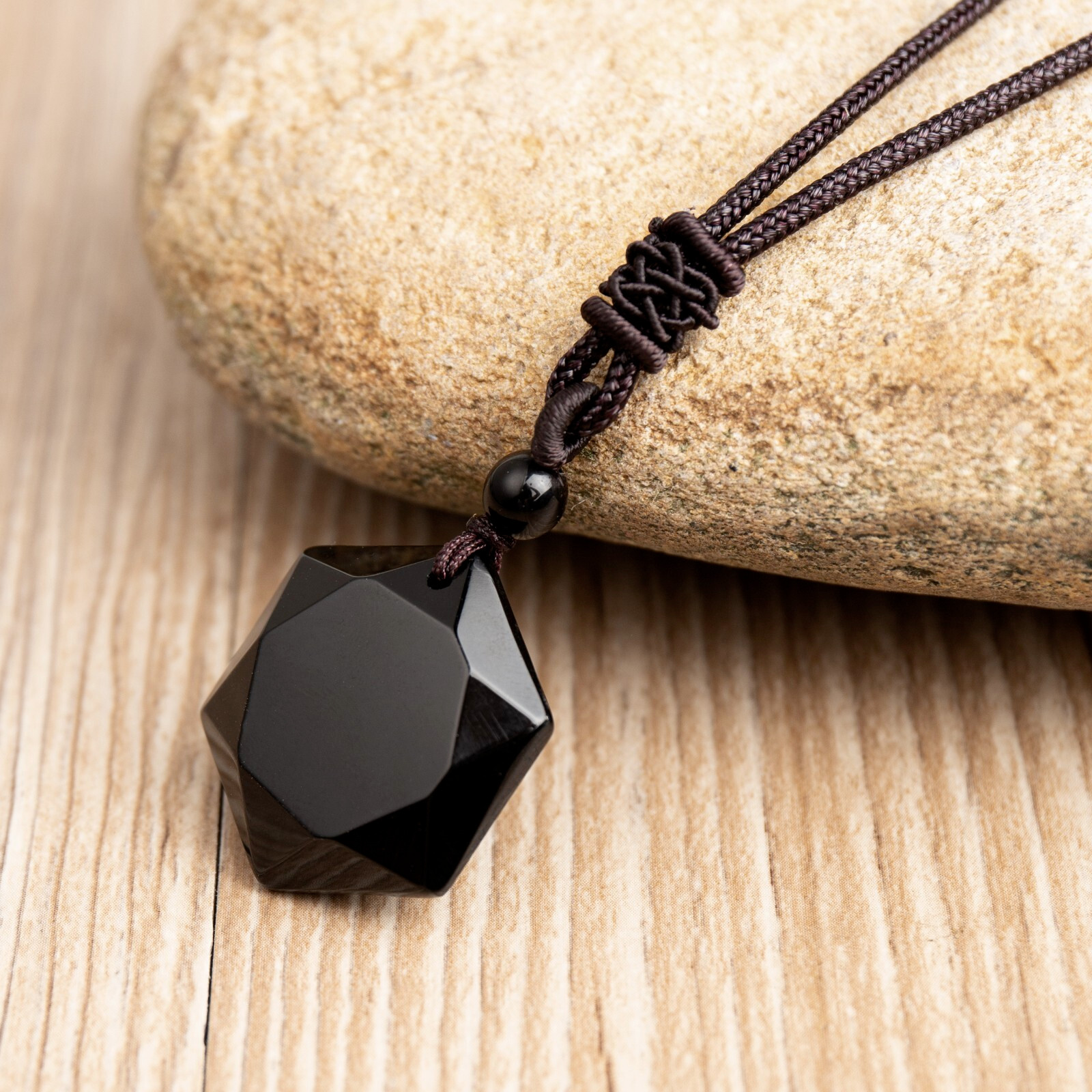 Hexagonal Obsidian Point Pendant Amulet Protection Healing Man Woman Necklace